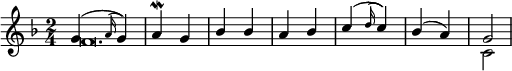 #(set! paper-alist (cons '("my-size" . (cons (* 6 in) (* 4 in))) paper-alist))
\paper {
#(set-paper-size "my-size")
indent = 0\mm
system-system-spacing.basic-distance = #15
score-system-spacing =
#'((basic-distance . 20)
(minimum-distance . 18)
(padding . 2)
(stretchability . 18))
}
\layout {
\context {
\Score
\override SpacingSpanner.spacing-increment = 0.15
\override SpacingSpanner.uniform-stretching = ##t
% \override SpacingSpanner.strict-note-spacing = ##t
\override SpacingSpanner.base-shortest-duration = #(ly:make-moment 1/100000000)
}
}
\header { tagline = " "}
\include "arabic.ly"
%333333333333333333333333333333333333333
\score {
\new Staff <<
\new Voice
\key fa \major
\relative do'' {
\set midiInstrument = #"viola"
\voiceOne
\time 2/4 sol4(\appoggiatura la16 sol4) la^\mordent sol
sib sib la sib do(\appoggiatura re16 do4) sib( la)
\tempo "Исонъ до" sol2
\bar "|"
}
\addlyrics { Дух пра вый те ми об нов ля я нам }
\new Voice \relative do' {
\set midiInstrument = #"reed organ"
\voiceTwo
fa\breve. do2
}
>>
\layout { }
\midi {
\context {
\Staff
\remove "Staff_performer"
}
\context {
\Voice
\consists "Staff_performer"
}
\context {
\Score
tempoWholesPerMinute = #(ly:make-moment 58 2)
}
}
}