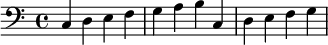 
{
  \clef bass
  c4 d e f
  g4 a b c
  d4 e f g
}

